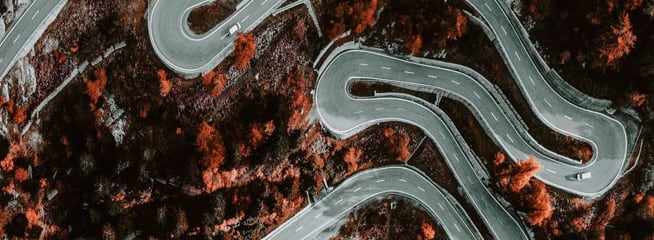 A curvy road seen from above